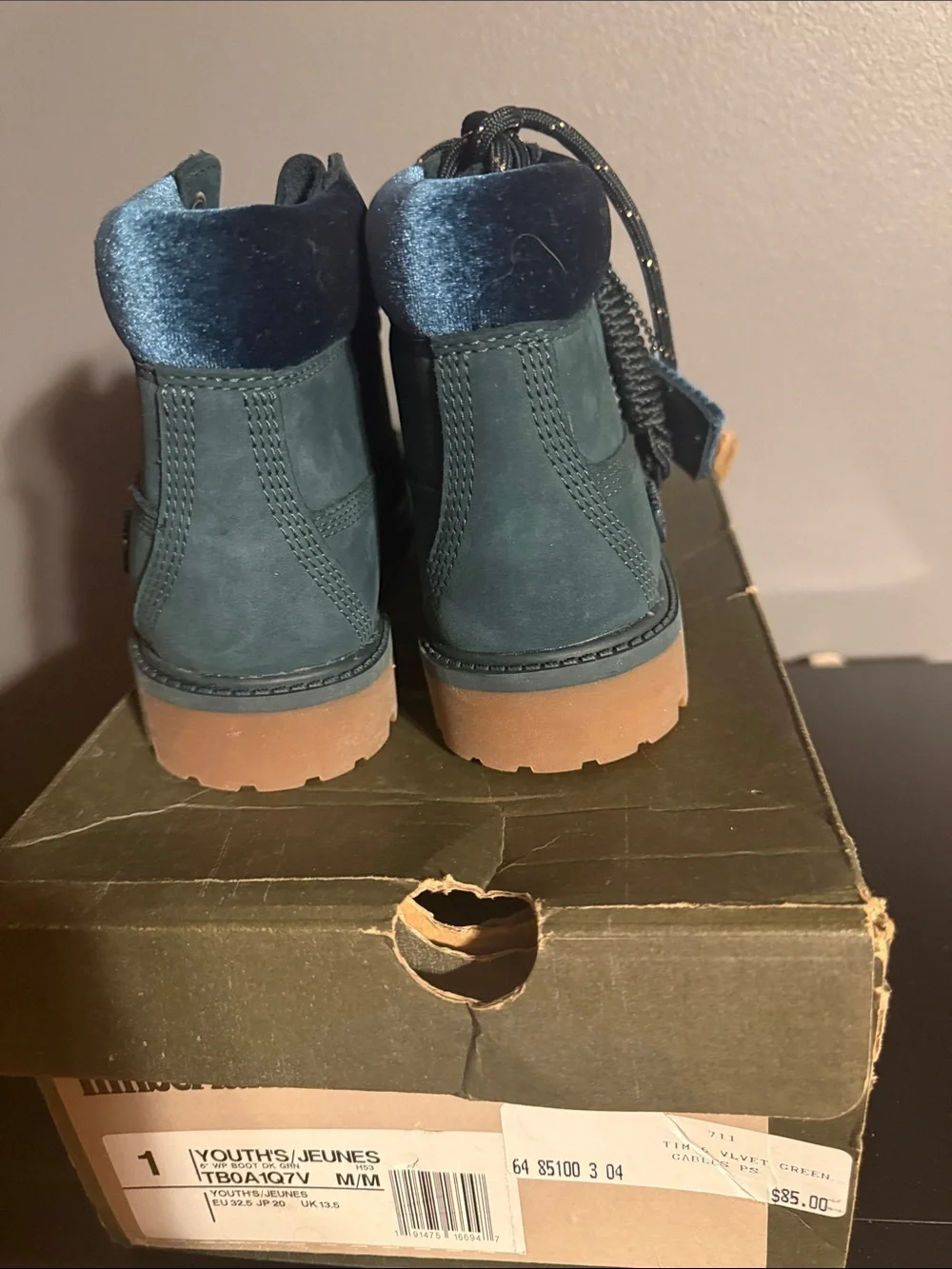 Timberland Kids Teal Nubuck Boots with Tan Sole